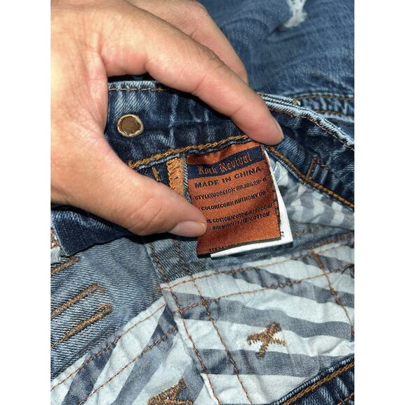 Rock Revival Jeans Mens Y2K Anthony Straight Distressed Faded Whiskering 32x33 - Picture 9 of 12